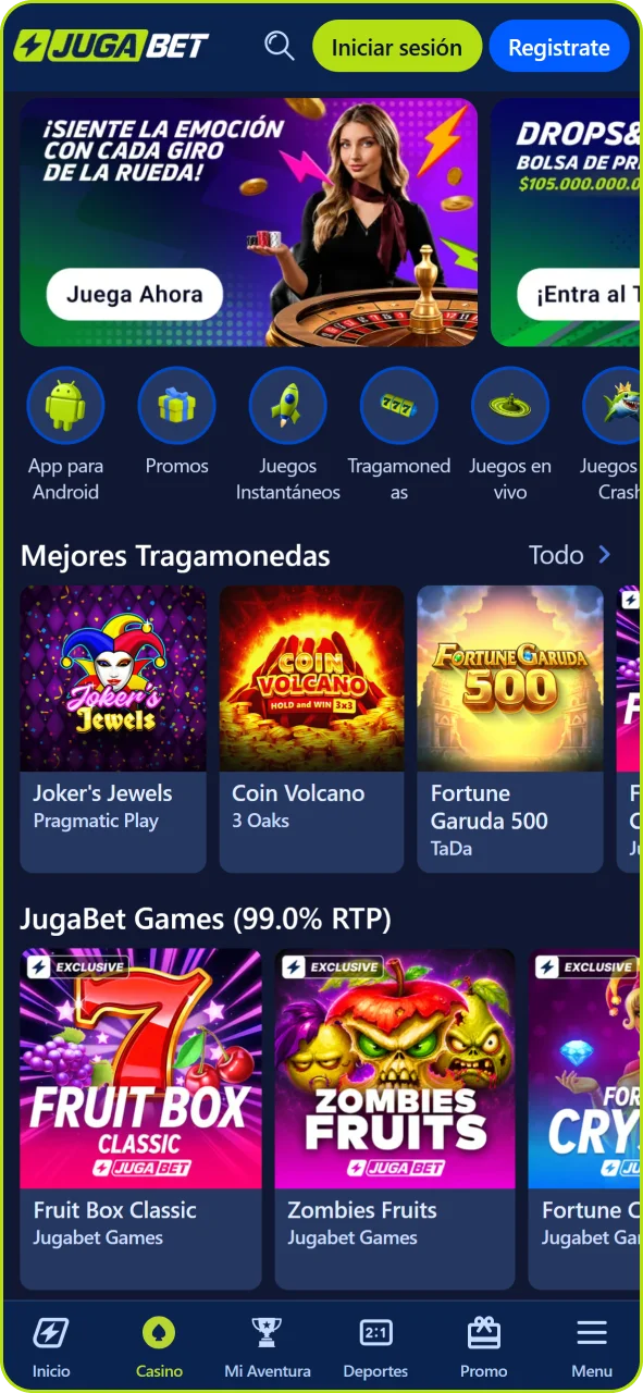 Explora el catálogo de casino desde la app de Jugabet en cualquier lugar.