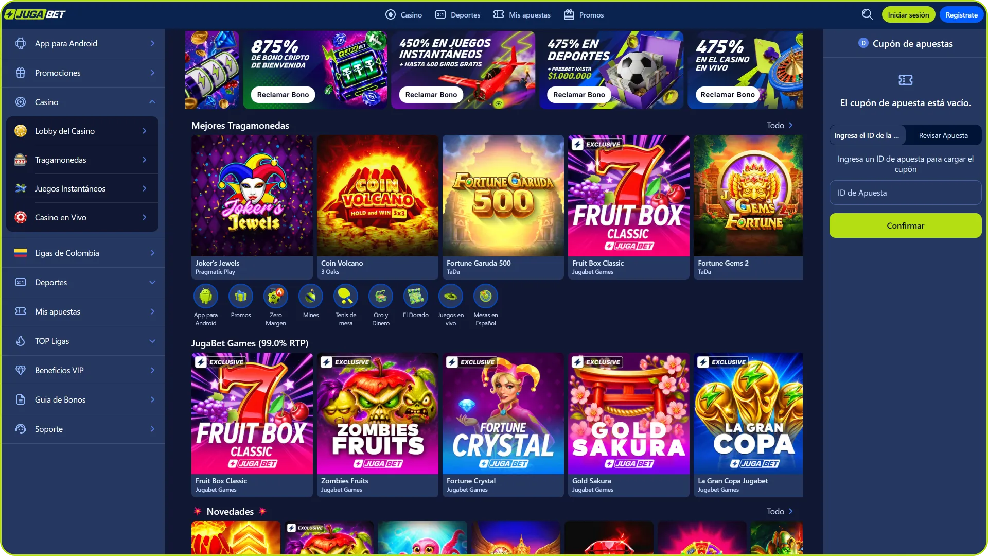 Navega por la página principal de Jugabet para explorar todas las opciones de apuestas.