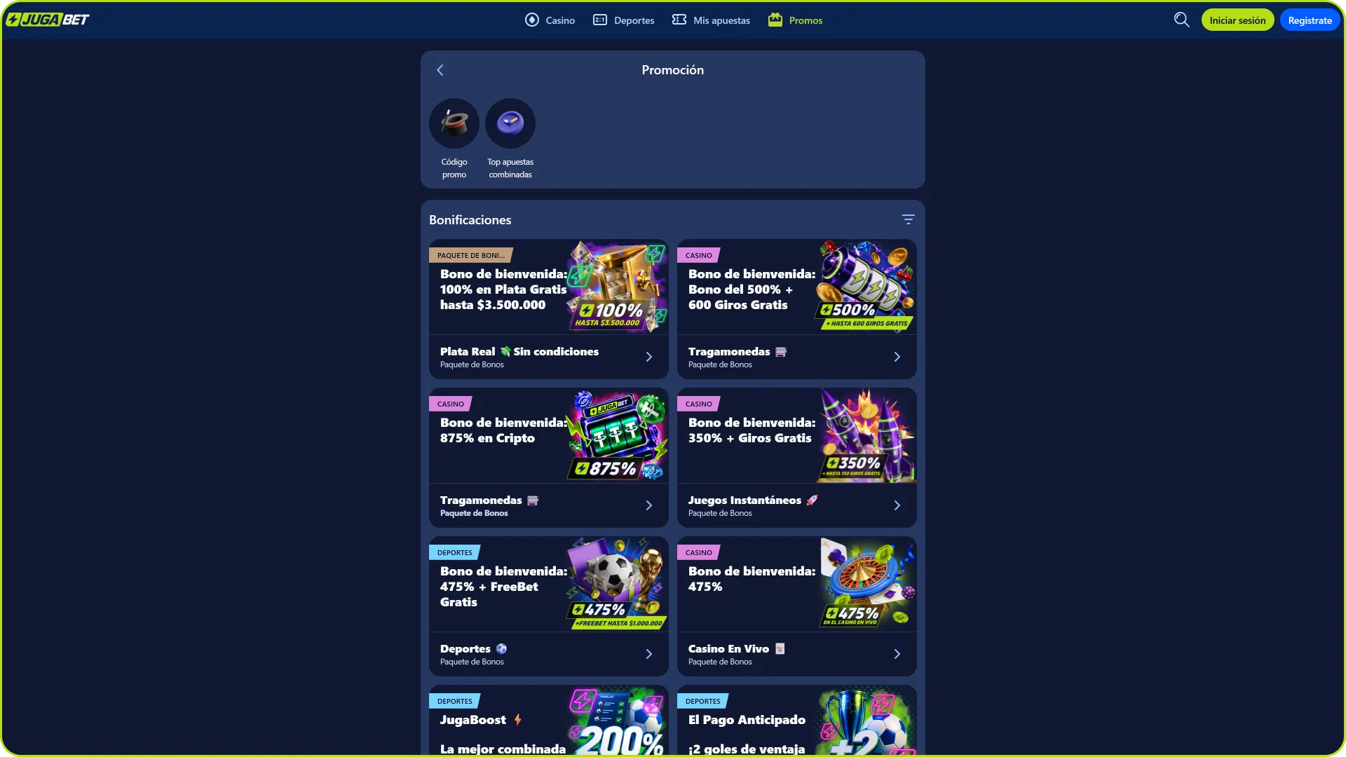 Reclamá las promociones disponibles en la sección de bonos de Jugabet.