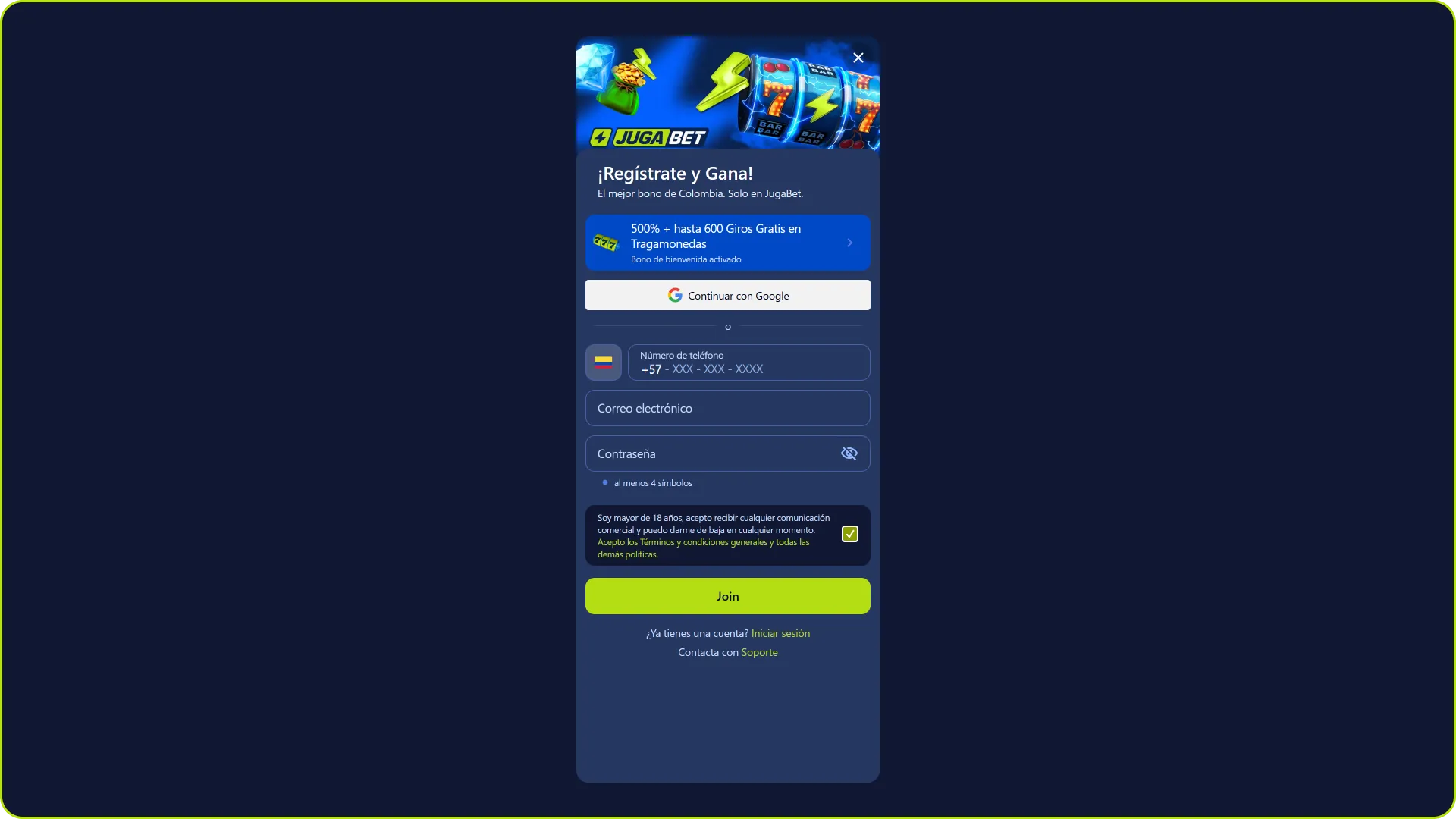 Completa el formulario de registro en Jugabet para crear tu cuenta rápidamente.