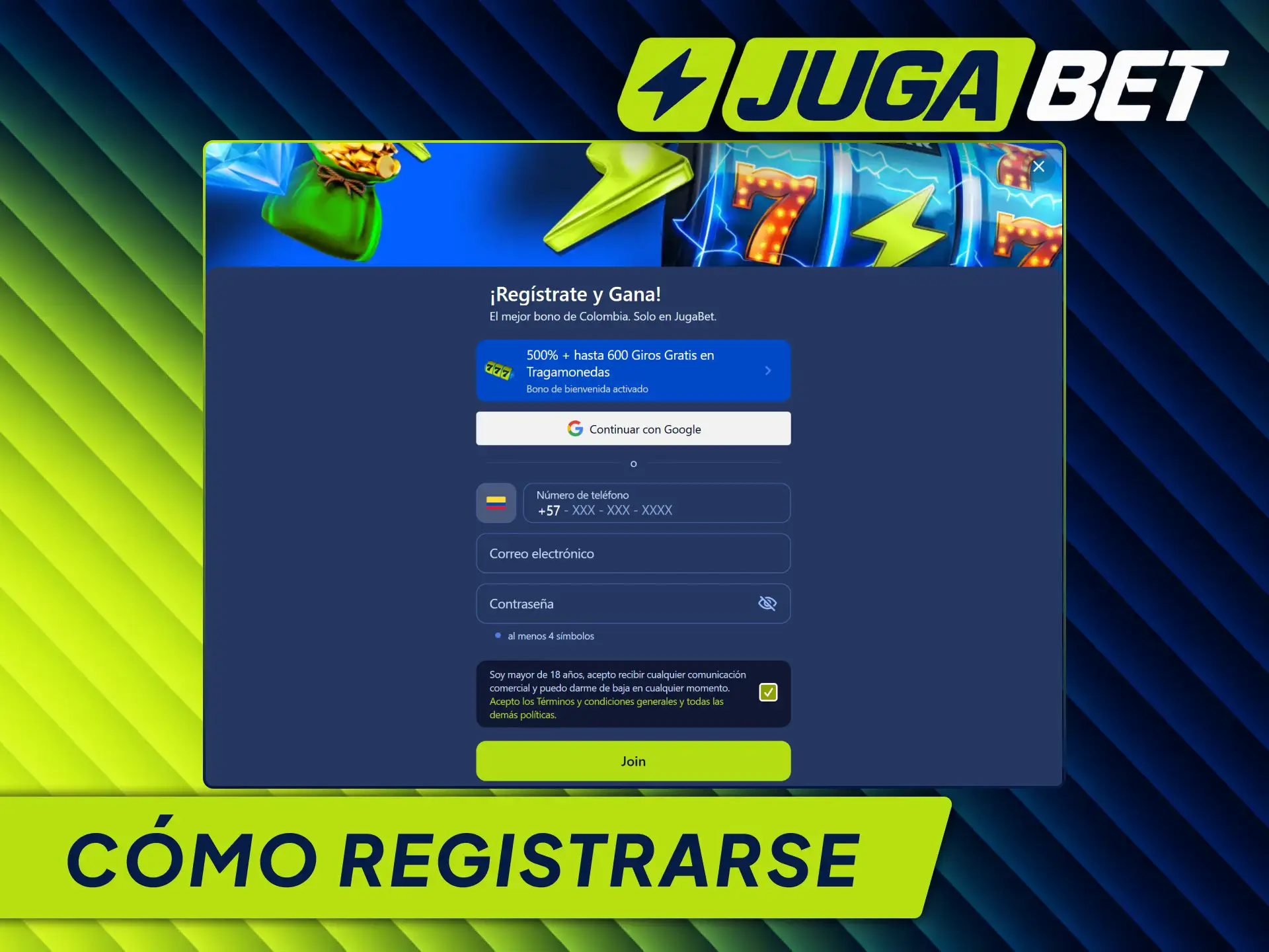 Completa el registro en Jugabet Colombia para crear tu cuenta y empezar a apostar.