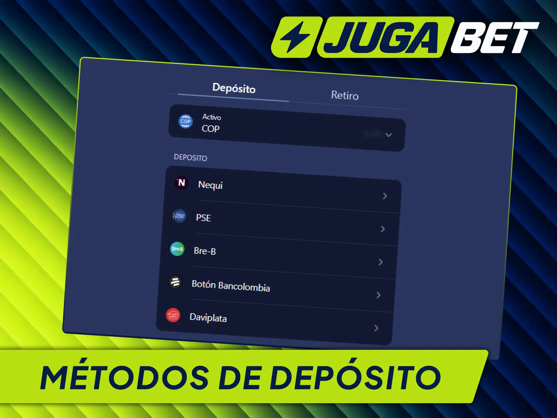 Seleccioná tu depósito en Jugabet para recargar tu saldo de forma segura.